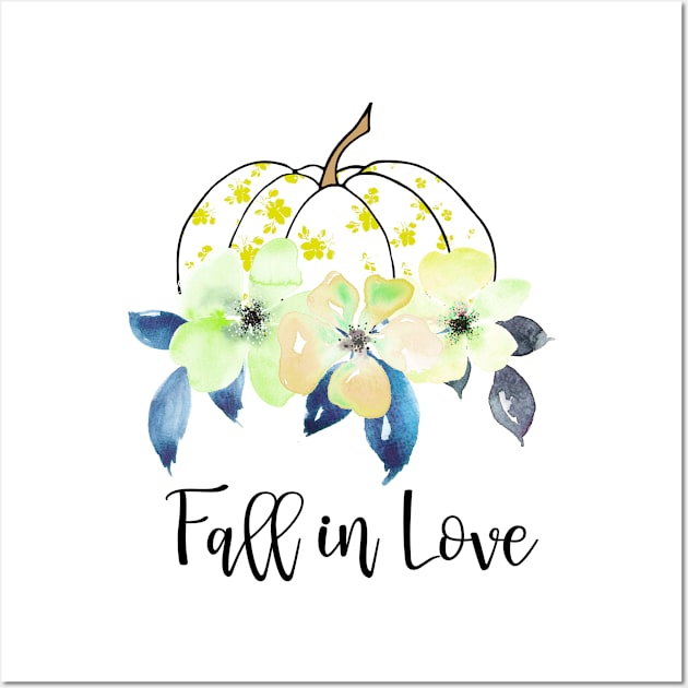 Fall in Love yellow pumpkin Wall Art by Anines Atelier